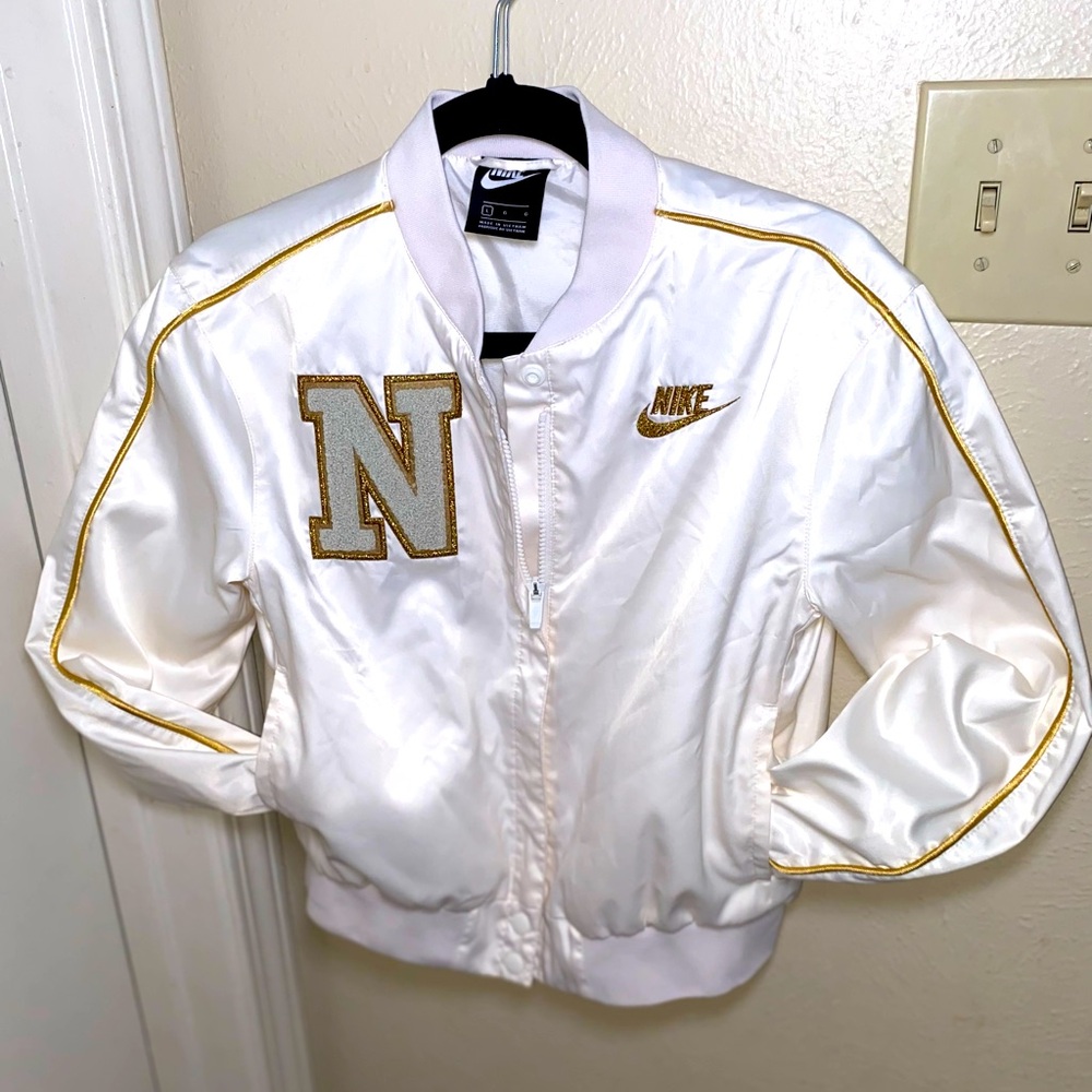 NIKE Vintage Varsity Jacket Shiny White and Gold